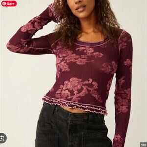 Free People Garner Long Sleeve Tee Blouse Top Cotton Printed Ruffle xs